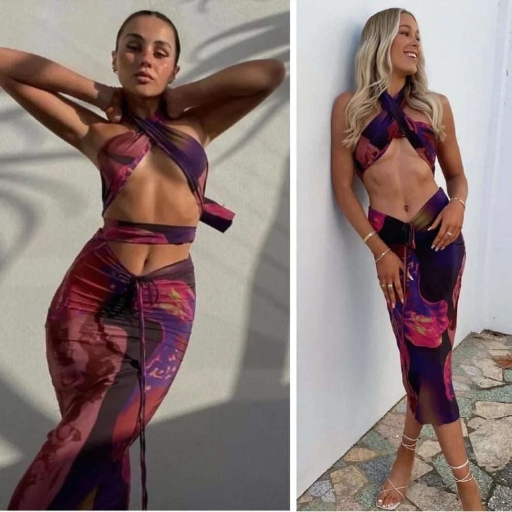 With Jean Naomi Purple Festival Rave Convertible Halter Wrap Midi Skirt Set XS - Picture 8 of 16